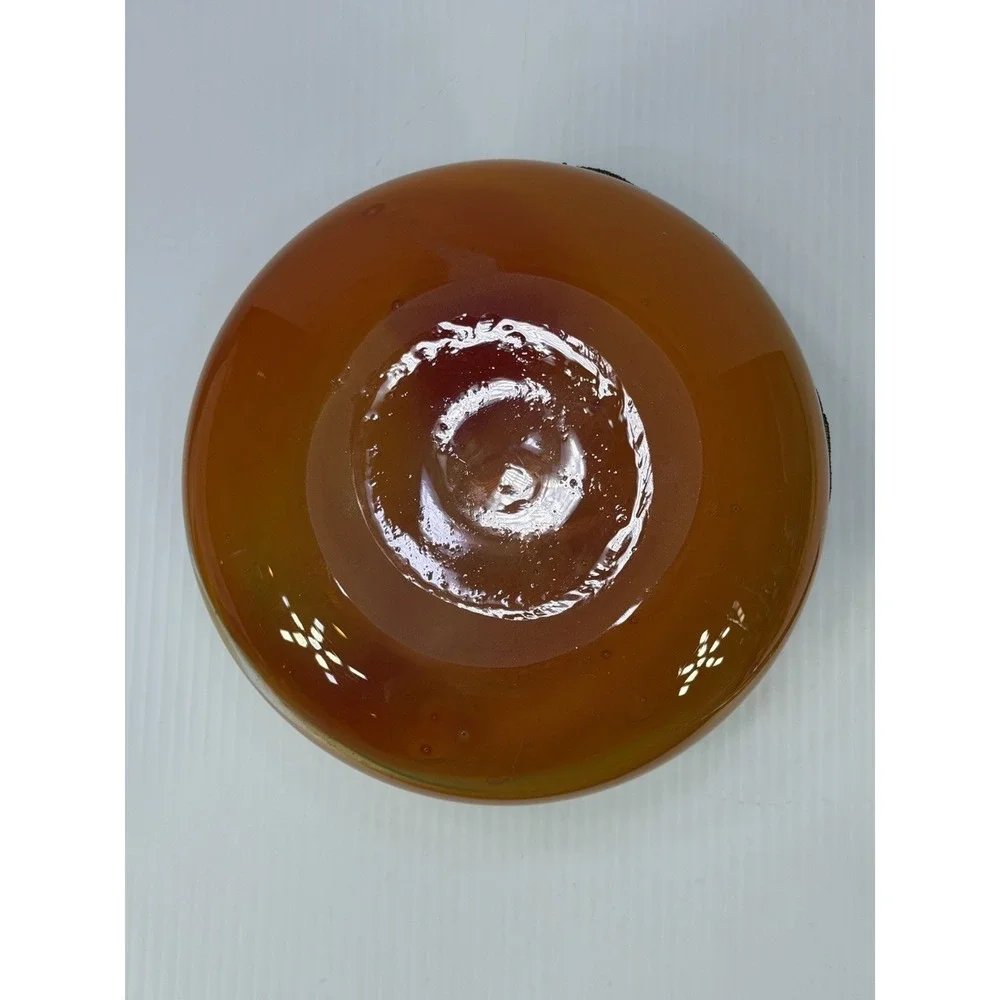 Hand Blown Art Glass Vase Decorative Copper Coated Metal Ring Embedded Orange